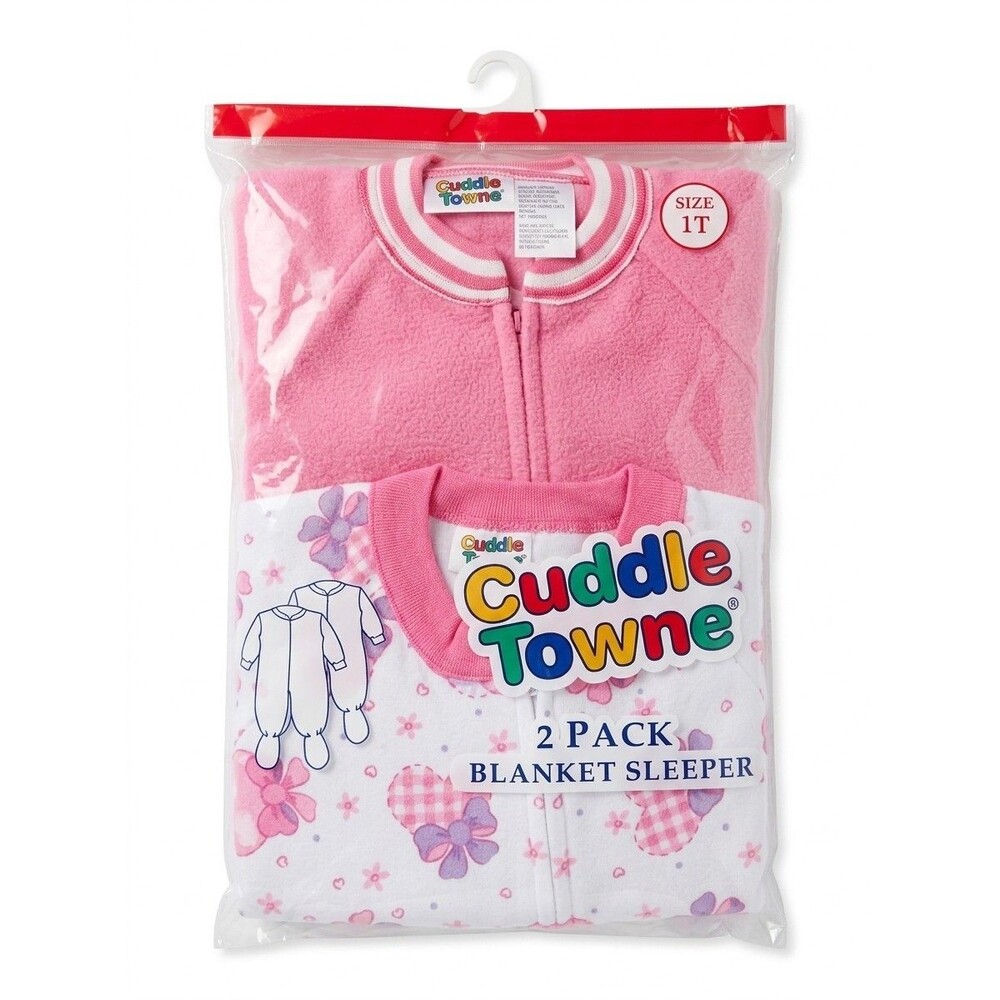 Vintage 90s Cuddle Towne Baby Blanket Sleeper Pajamas, 2-Pack Size 1T New